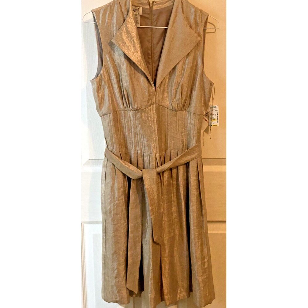 Maggy London Champagne Fit And Flare Pleated Cocktail  Dress  Size 10P NWT $59